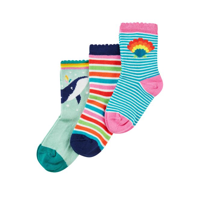 Hovedbilde Frugi sokker 3-pk. hval og regnbue - kun 1-2 år