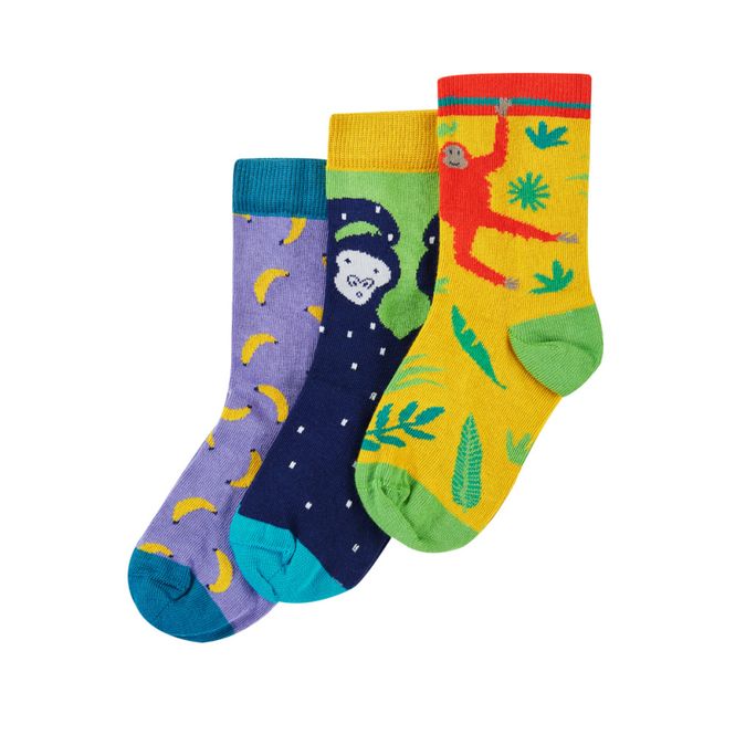 Hovedbilde Frugi sokker 3-pk. Rock My Socks ape/banan - kun ...