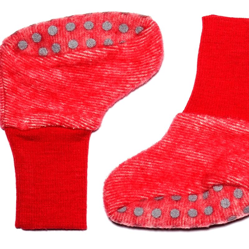Cosilana sokketøfler ull/bomull fleece rød
