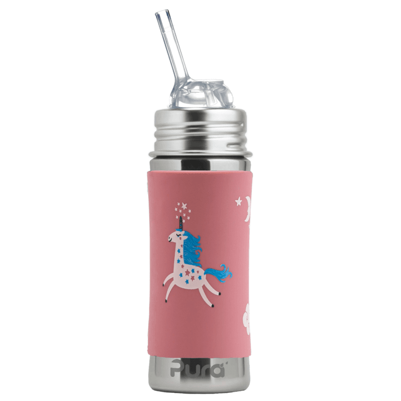 Pura Kiki® sugerørflaske baby stål 325 ml enhjørning