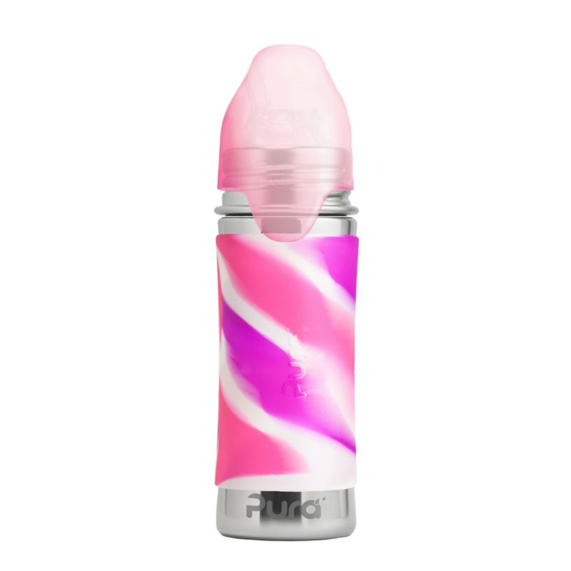 Pura Kiki® sugerørflaske baby stål 325 ml Pink Swirl
