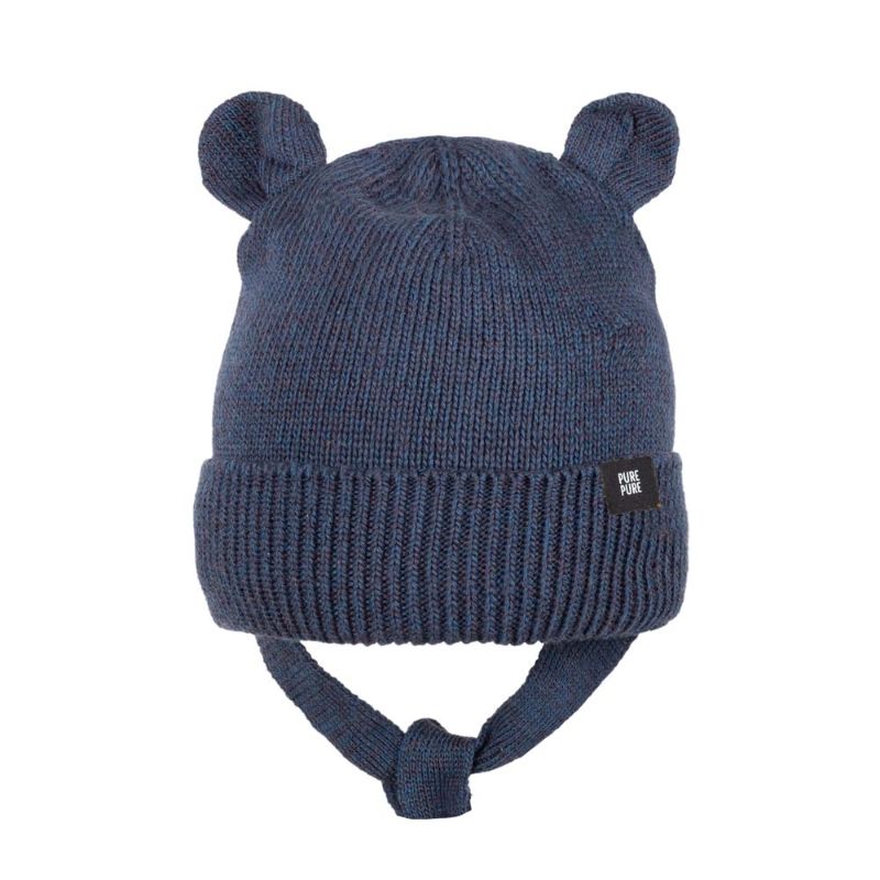 Pure Pure strikket babylue med ører mørk blå
